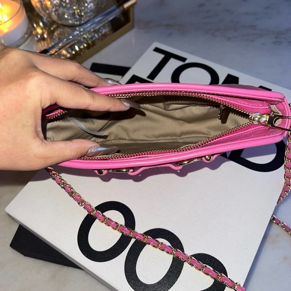 New Talbots Pink Leather Croc Embossed Crossbody Bag - Picture 11 of 13